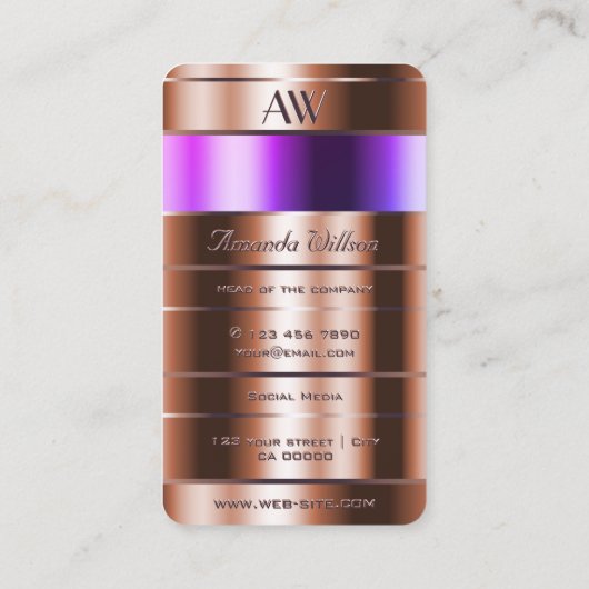 Roos Gold en roze Paarse gradiënt met Initiaal Visitekaartje (Achterkant)