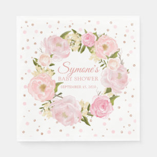 Roos Gold en Roze Peony Girl Baby shower Servet