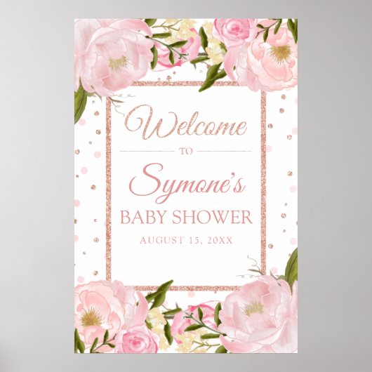 Roos Gold en Roze Pony Baby shower Welkomstteken Poster (Voorkant)