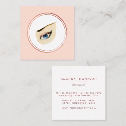 Roos Gold en roze schoonheidsspecialist Sociale me Vierkante Visitekaartje (Voorkant / Achterkant)