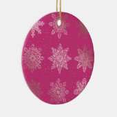 Roos Gold en roze snowflake kerstpatronen Keramisch Ornament (Rechts)