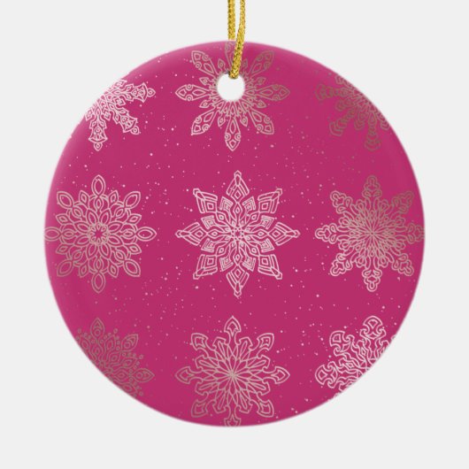 Roos Gold en roze snowflake kerstpatronen Keramisch Ornament (Voorkant)