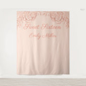 Roos Gold en roze Sweet 16 Photo Booth Backdrop Wandkleed (Voorkant)