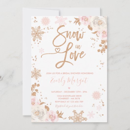 Roos Gold en roze Vrijgezellenfeest sneeuw in lief Kaart (Voorkant)