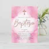 Roos Gold en roze Waterverf meisje baptisme Kaart (Staand voorkant)