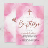 Roos Gold en roze Waterverf meisje baptisme Kaart (Voorkant / Achterkant)