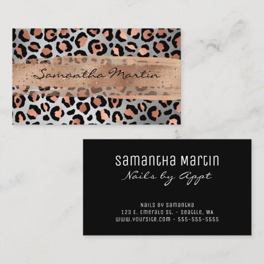 Roos Gold en Silver Foil Lopard Bruske Stroke Visitekaartje (Voorkant / Achterkant)