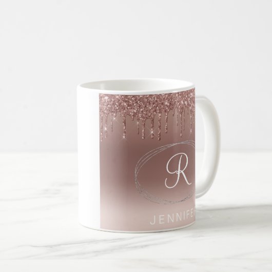 Roos Gold en Silver Glitter Monogram Koffiemok (Voorkant rechts)