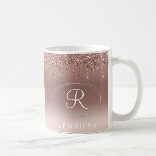 Roos Gold en Silver Glitter Monogram Koffiemok (Rechts)