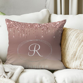 Roos Gold en Silver Glitter Monogram Kussen