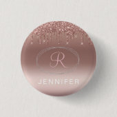 Roos Gold en Silver Glitter Monogram Ronde Button 3,2 Cm (Voorkant)