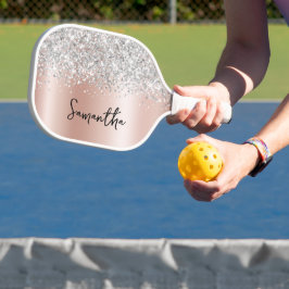 Roos Gold en Silver Glittery Glam Script Name Pickleball Paddle