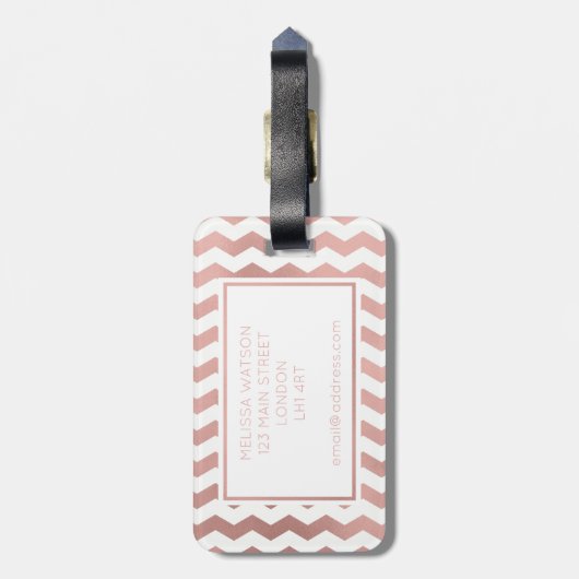 Roos Gold en White Chevron Bagagelabel (Achterkant verticaal)