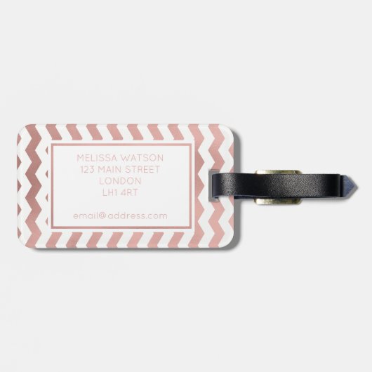 Roos Gold en White Chevron Bagagelabel (Achterkant horizontaal)