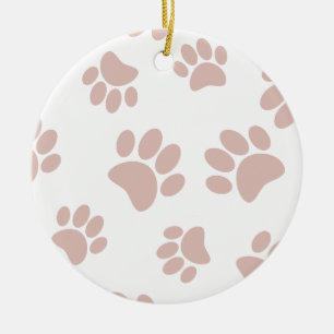 Roos Gold en White Dog Paw Pattern Keramisch Ornament