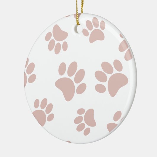 Roos Gold en White Dog Paw Pattern Keramisch Ornament (Links)