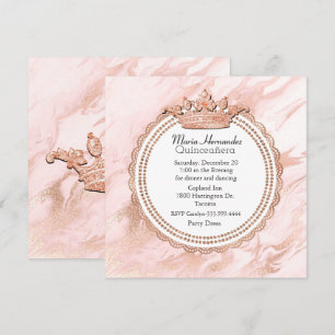 Roos Gold en White Marged Quinceanera Uitnodiging