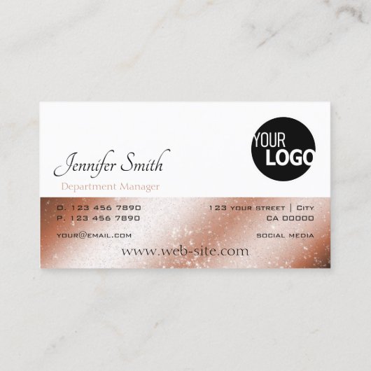 Roos Gold en witte glittersterren met Logo moderne Visitekaartje (Achterkant)