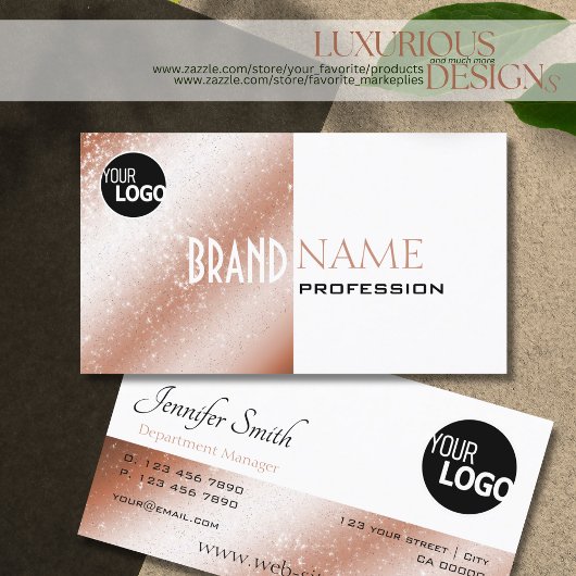 Roos Gold en witte glittersterren met Logo moderne Visitekaartje
