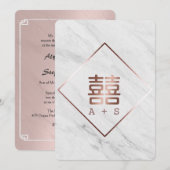 Roos Gold en witte marmer Moderne Chinese bruiloft Kaart (Voorkant / Achterkant)