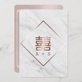 Roos Gold en witte marmer Moderne Chinese bruiloft Kaart