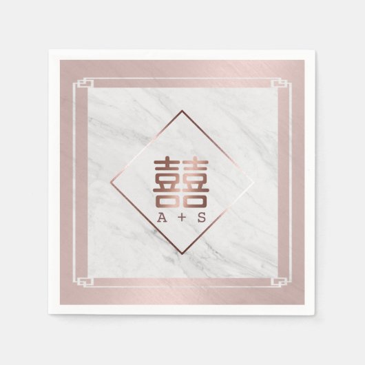 Roos Gold en witte marmer Moderne Chinese bruiloft Servet (Voorkant)