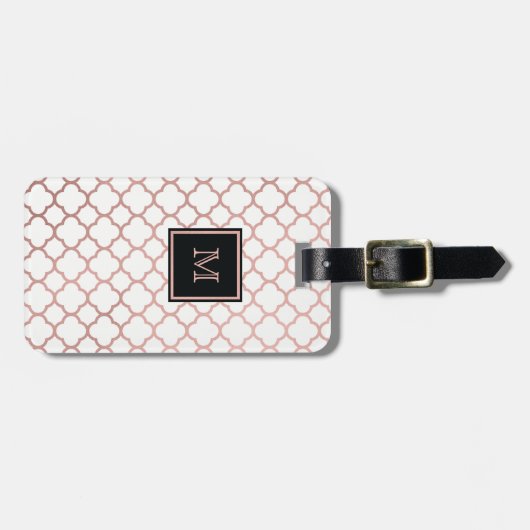 Roos Gold en witte quatrefolie Bagagelabel (Voorkant horizontaal)