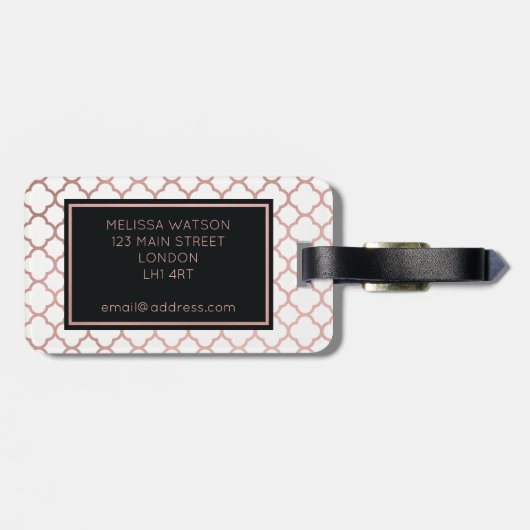 Roos Gold en witte quatrefolie Bagagelabel (Achterkant horizontaal)