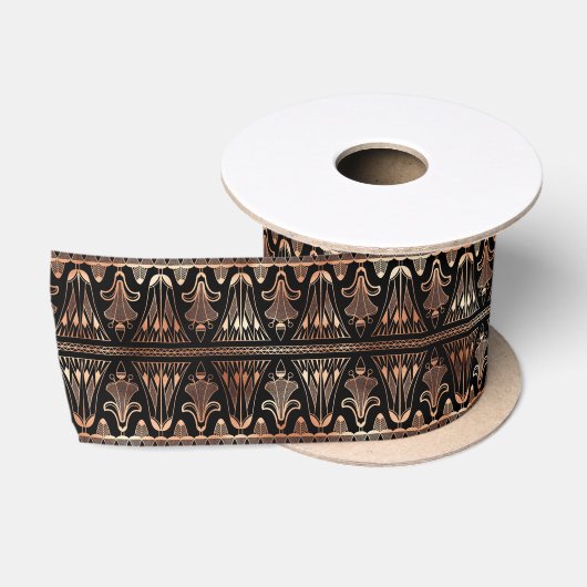 Roos Gold en zwart Floral Art Deco Pattern Satijnen Lint (Spoel)