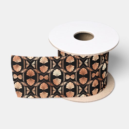 Roos Gold en zwart Floral Art Deco Pattern Satijnen Lint (Spoel)