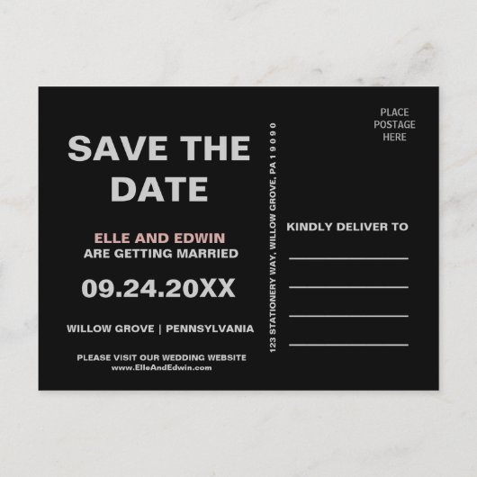 Roos Gold en zwart | Glam Confetti Save the Date Aankondigingskaart (Achterkant)