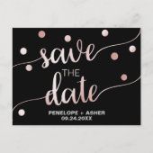 Roos Gold en zwart | Glam Confetti Save the Date Aankondigingskaart (Voorkant)