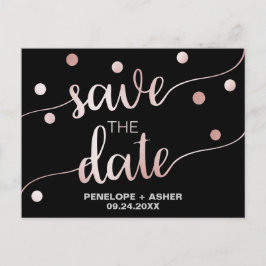 Roos Gold en zwart | Glam Confetti Save the Date Aankondigingskaart
