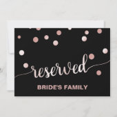 Roos Gold en zwart | Glam Wedding "Reserved"-teken Kaart (Achterkant)
