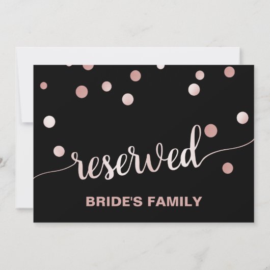 Roos Gold en zwart | Glam Wedding "Reserved"-teken Kaart (Achterkant)