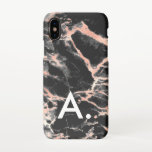 Roos Gold en zwart marmer monogram, aangepast Init iPhone X Hoesje<br><div class="desc">Personaliseer u door uw eigen initiaal toe te voegen.</div>