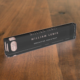 Roos Gold en zwart monogram Modern minimalist Naambordje