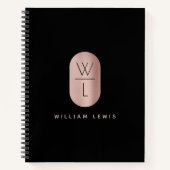 Roos Gold en zwart monogram Modern minimalist Notitieboek (Voorkant)