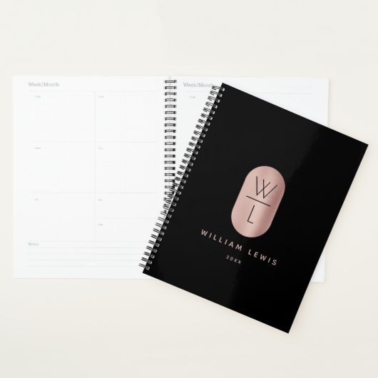 Roos Gold en zwart monogram Modern minimalist Planner (Display)