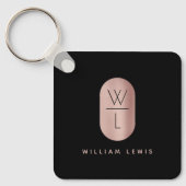 Roos Gold en zwart monogram Modern minimalist Sleutelhanger (Voorkant)