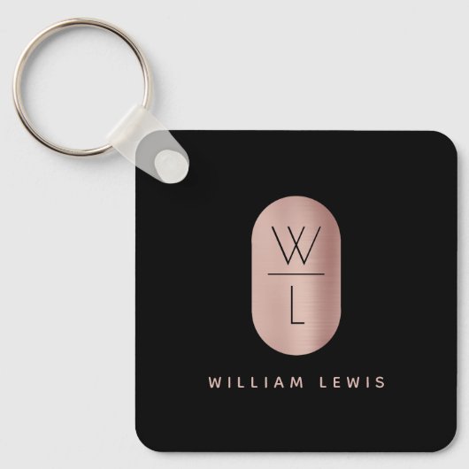 Roos Gold en zwart monogram Modern minimalist Sleutelhanger (Voorkant)