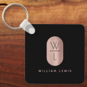 Roos Gold en zwart monogram Modern minimalist Sleutelhanger (Voorkant)