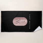 Roos Gold en zwart monogram Modern minimalist Strandlaken (Voorkant)