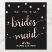 Roos Gold en zwart | Voorstel Glam Bridesmaid Wijn Etiket (Enkel label)