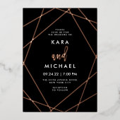 Roos Gold en zwarte elegante geometrische bruiloft Folie Uitnodiging (Voorkant)