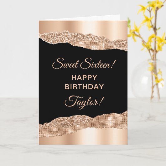 Roos Gold en zwarte glazen tranen zoete zestien Kaart (Gele Bloem)