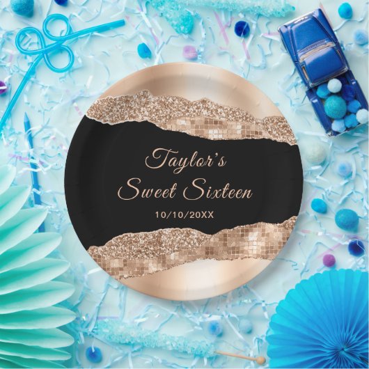 Roos Gold en zwarte glazen tranen zoete zestien Papieren Bordje (Feest)