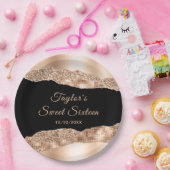 Roos Gold en zwarte glazen tranen zoete zestien Papieren Bordje (Feest)