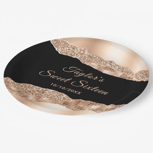 Roos Gold en zwarte glazen tranen zoete zestien Papieren Bordje (Gekanteld)