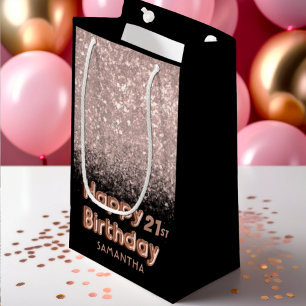 Roos Gold en zwarte glitter Happy Birthday elke da Klein Cadeauzakje